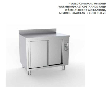 Gastronomie Wärmeschrank aus Edelstahl  mit Aufkantung, und Schiebetüren