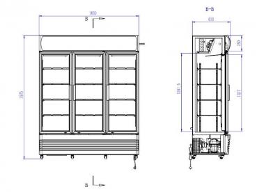 Preview: KÜHLSCHRANK mit 3 GLASTÜREN SCHWARZ GETRÄNKEKÜHLSCHRANK