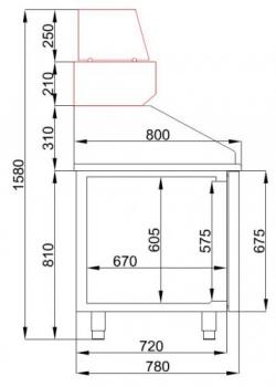 PIZZATISCH MIT 2 TÜREN 1550 mm Lang
