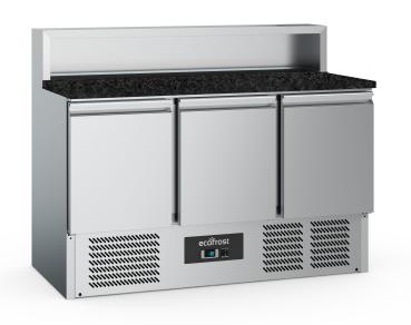 PIZZATISCH 3 TÜREN 8x1/6GN BEHÄLTER SCHWARZE GRANIT-ARBEITSPLATTE 1365mm