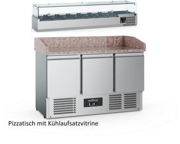 Pizzatisch mit Kühlaufsatzvitrine Pizzatheke 3 türig