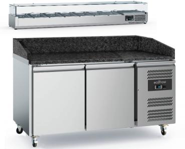 PIZZATISCH mit AUFSATZ SCHWARZE GRANIT 1515x800MM PIZZATHEKE PIZZAKÜHLTSCH