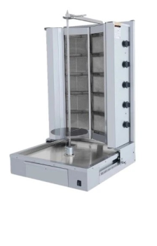 Gas Dönergrill / V Form mit Motor Unten / 5+5 Brenner / max. 120 kg / inkl. Flügeltüren