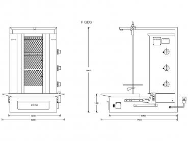 POTIS F GD3 Dönergrill Gyrosgrill max 40kg Dönermaschine