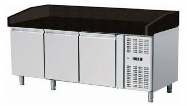 Pizzatisch, Pizzakühltisch 3 Türen Schwarz Granit 2025mm
