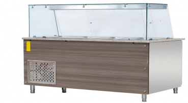 Preview: Dönertheke 223 cm Lang mit Holz frontverkleidung 4 Türig Salattheke