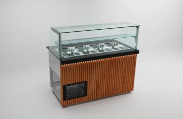 Salattheke 150 cm - Holzfront / 2 Türen / 4 x GN 1/1 Dönertheke