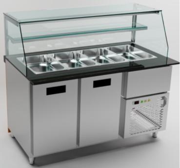 Preview: Salattheke 150 cm - Holzfront / 2 Türen / 4 x GN 1/1 Dönertheke