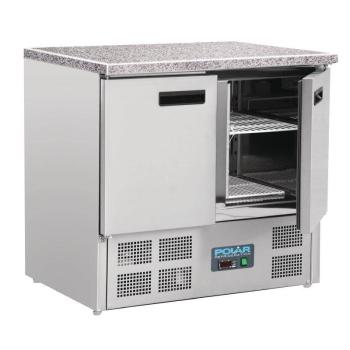 Polar Thekenkühltisch mit Marmorarbeitsfläche 2 türig 240 Liter Kühltisch