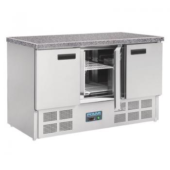 Preview: Polar Thekenkühltisch mit Marmorarbeitsfläche 3türig 368Ltr