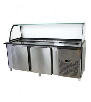 Preview: Dönertheke 1500 mm Lang mit Schwarze Granitplatte  Umluftkühlung Bordeaux - Schwarz