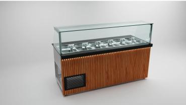 Salattheke 206 cm - Holzfront / 3 Türen / 6 x GN 1/1 Dönertheke