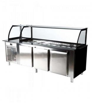 Salattheke Dönertheke mit Kassentisch 2500 mm Lang Bordeaux-​Schwarz