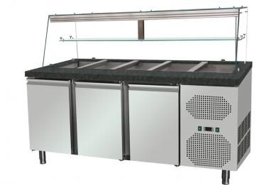 Salattheke 3 Türen mit schwarzen Granit und Holzverkeidung Dönertheke 1900mm Lang