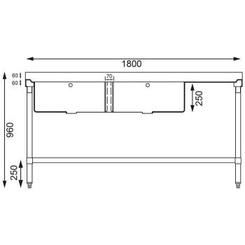 Vogue Spültisch Doppelbecken links 180cm lang