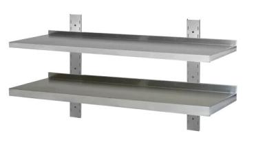 Wandregal 2 Boden, 180x30 cm Wandbord Edelstahl verstärkt 2 Ablage Gastronomie