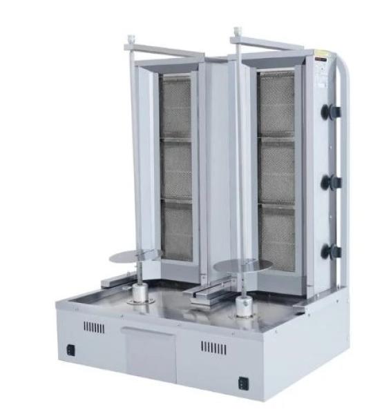 Doppel Gas Dönergrill mit Motor Unten / Gyrosgrill 3+3 Brenner Schmal / inkl. Flügeltüren