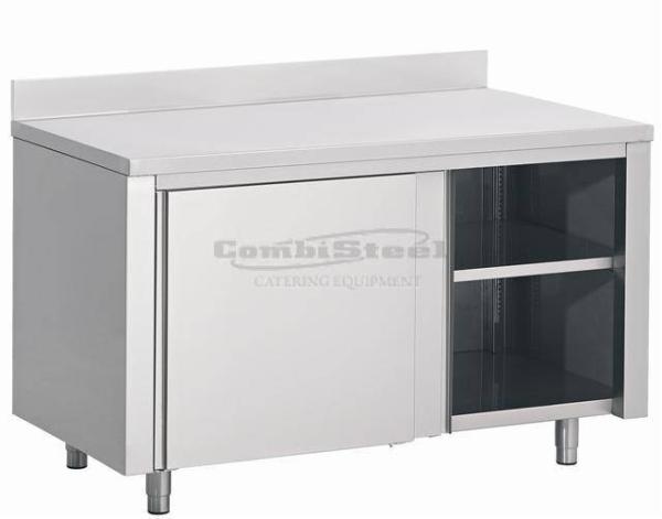 EDELSTAHL ARBEITSSCHRANK 1600X600X850mm mit SCHIEBETÜREN AUFKANTUNG