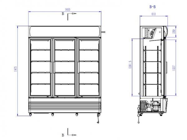 KÜHLSCHRANK mit 3 GLASTÜREN SCHWARZ GETRÄNKEKÜHLSCHRANK