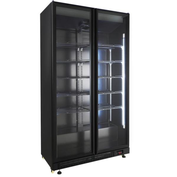 GASTRO KÜHLSCHRANK 2 GLASTÜREN SCHWARZ NAP-850 LITER GETRÄNKEKÜHLSCHRANK