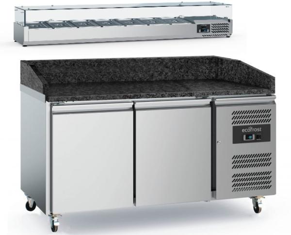 PIZZATISCH mit AUFSATZ SCHWARZE GRANIT 1515x800MM PIZZATHEKE PIZZAKÜHLTSCH