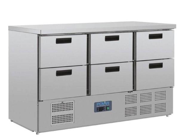 Polar Kühltisch mit 6 Schubladen  87(H) x 137(B) x 70(T)cm