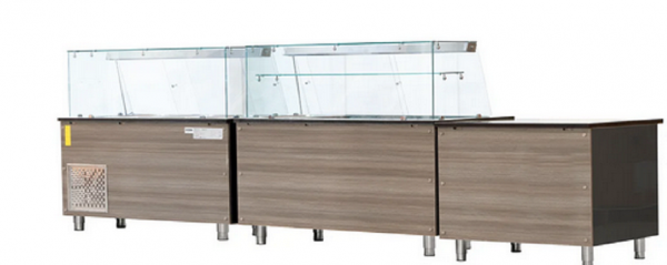 Dönertheke 223 cm Lang mit Holz frontverkleidung 4 Türig Salattheke