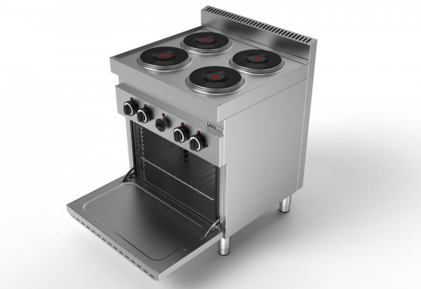 Gastronomie Elektroherd mit Backofen 4kw 4 x 2,6 kW und Herd hat 4 Platten