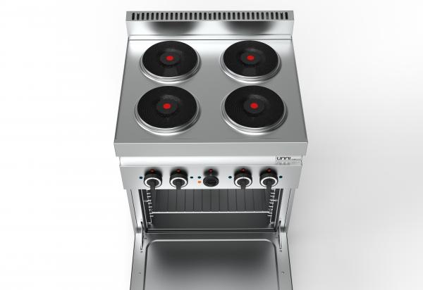 Gastronomie Elektroherd mit Backofen 4kw 4 x 2,6 kW und Herd hat 4 Platten