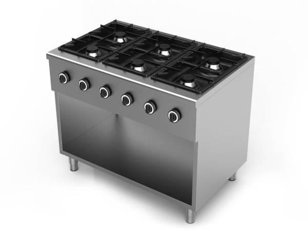 Gasherd 6 Flammen, offener Boden 6 x 6,5 kW  (BxTxH) 1100x700x(h)850/900