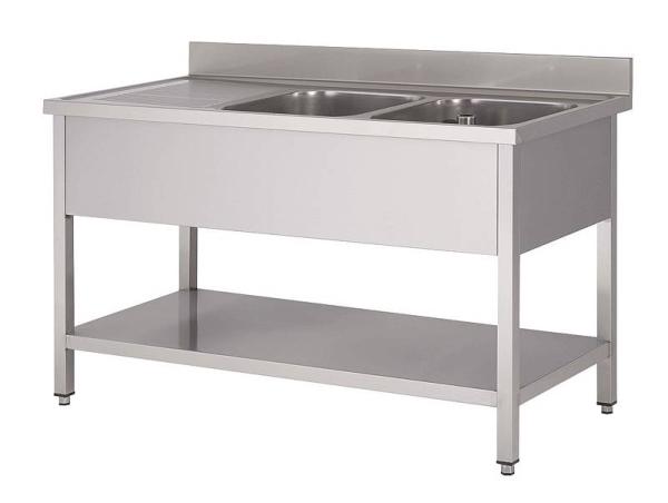 Edelstahl Spültisch mit 2 Becken, Rechts 1600x700x850 mm