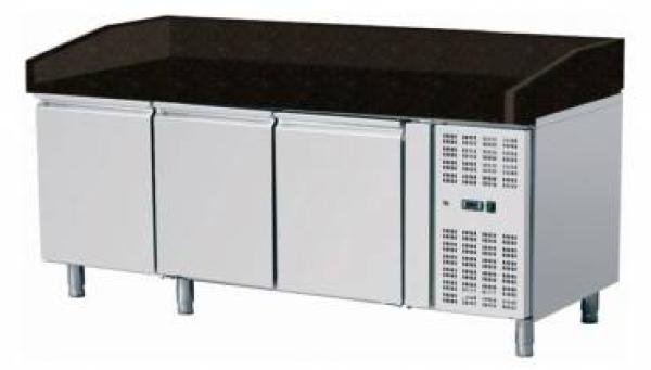 Pizzatisch, Pizzakühltisch 3 Türen Schwarz Granit 2025mm