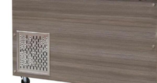 Dönertheke Kalte Theke, 5x GN1/1, Granit rosa-grau, 188x82x85.5 Glasaufbau Klarglas schwarzer Rand