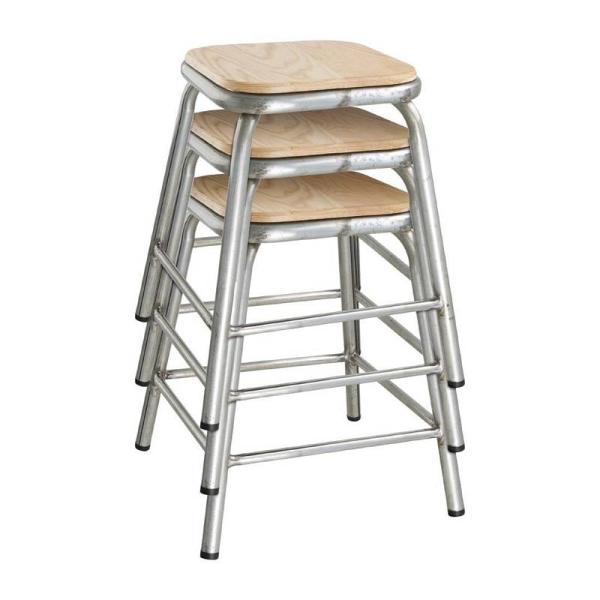 Bolero niedrige Hocker Stahl mit Holzsitz 4 Stück