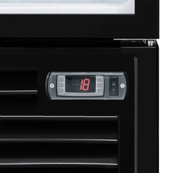 Glastür Kühlschrank 375 Liter Schwarz mit Rader 590x645x1905mm