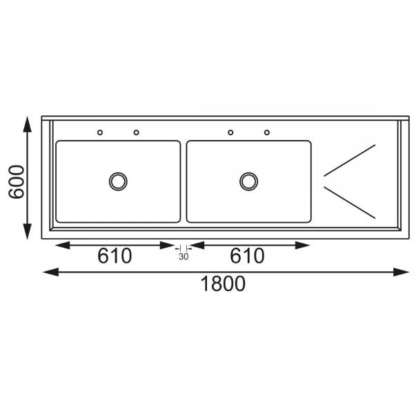 Vogue Spültisch Doppelbecken links 180cm lang