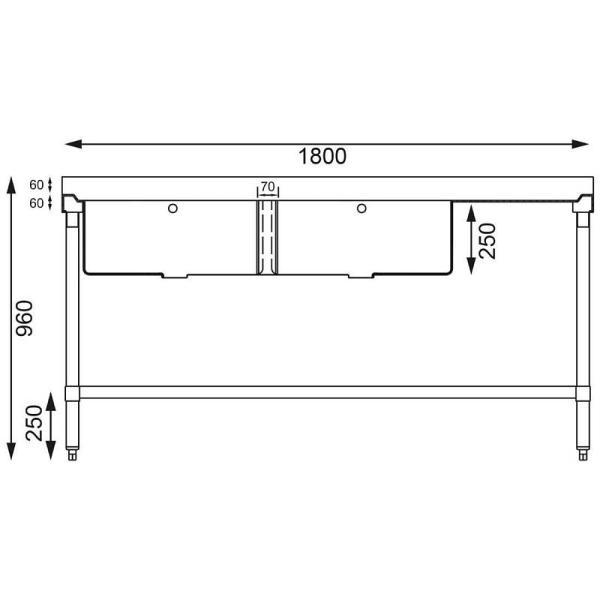 Vogue Spültisch Doppelbecken links 180cm lang